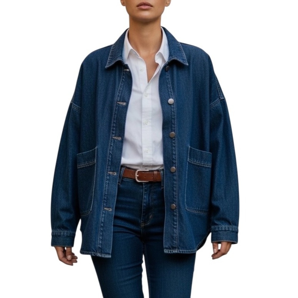 NEW The Drop Pilar Dark‎ Indigo Denim Oversized Trucker Jacket Medium